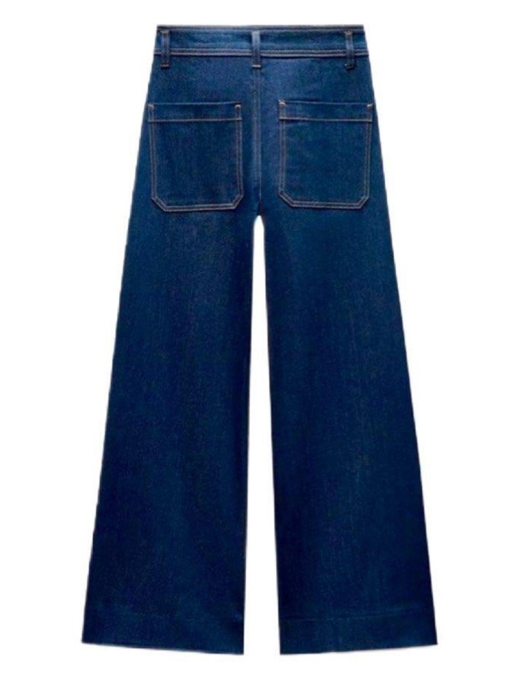New ZARA Marine Straight Wide Leg High Waist Patch Pocket Dark Blue Jeans 4 - Picture 3 of 14